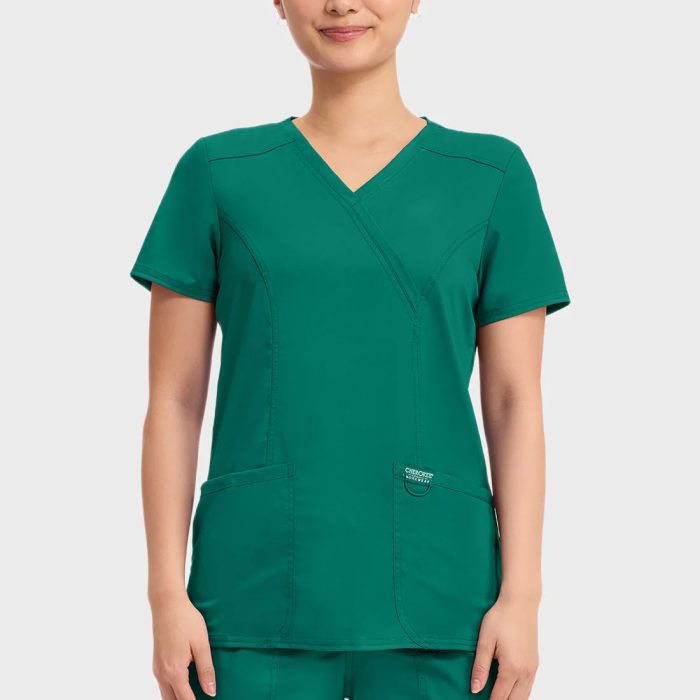 Cherokee Scrubs Top for Women Mock Wrap 9