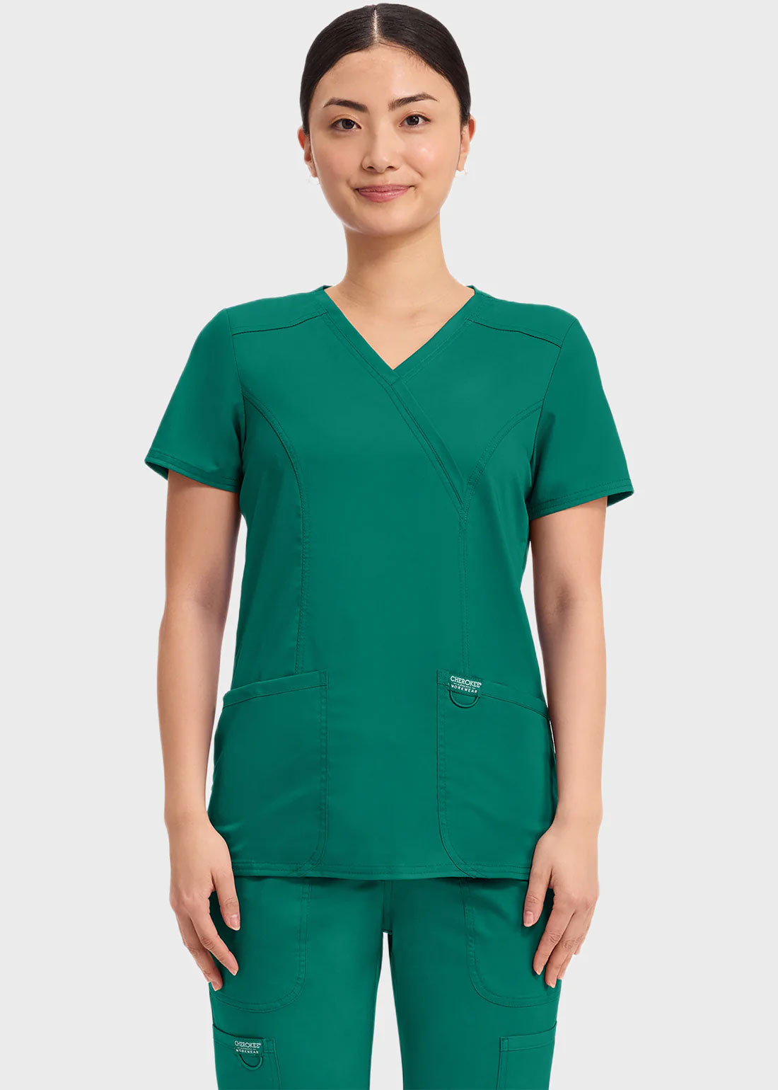 Cherokee Scrubs Top for Women Mock Wrap 9
