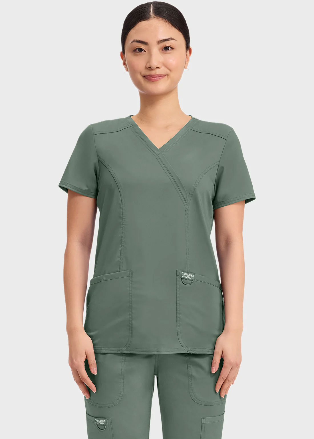 Cherokee Scrubs Top for Women Mock Wrap 12