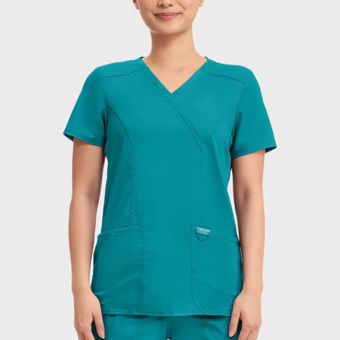 Cherokee Scrubs Top for Women Mock Wrap 16