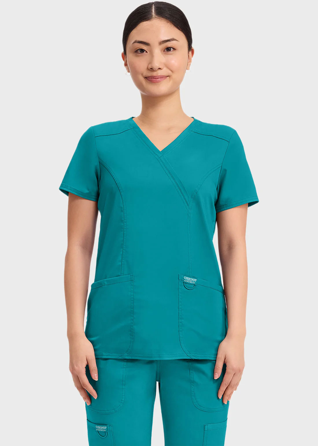 Cherokee Scrubs Top for Women Mock Wrap 16