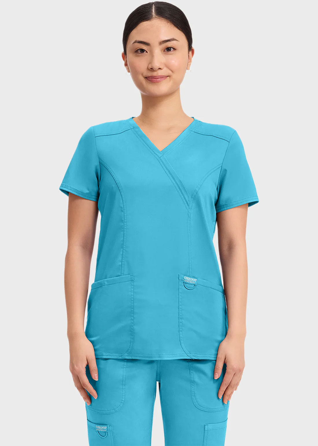 Cherokee Scrubs Top for Women Mock Wrap 17