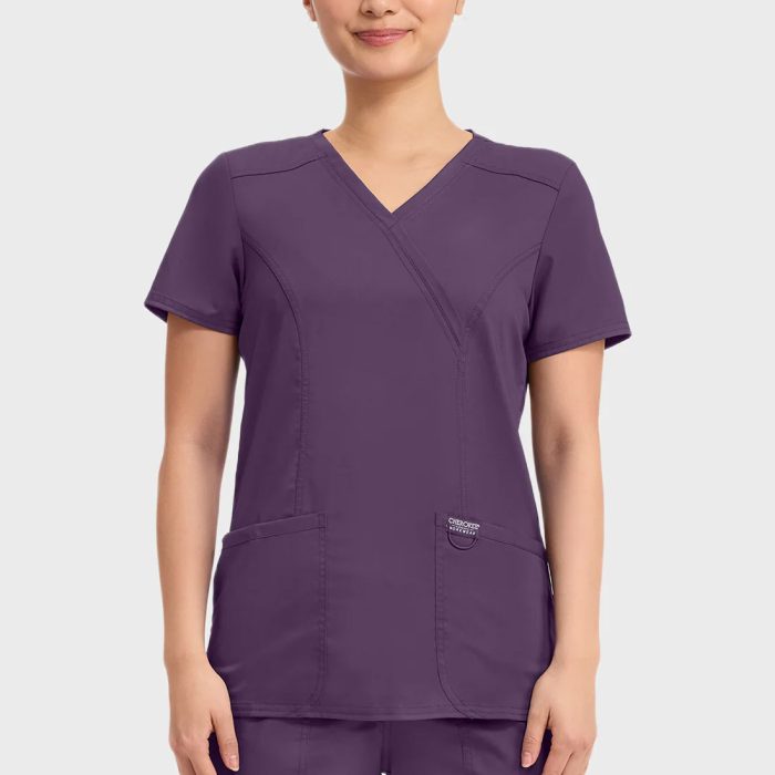 Cherokee Scrubs Top for Women Mock Wrap 4