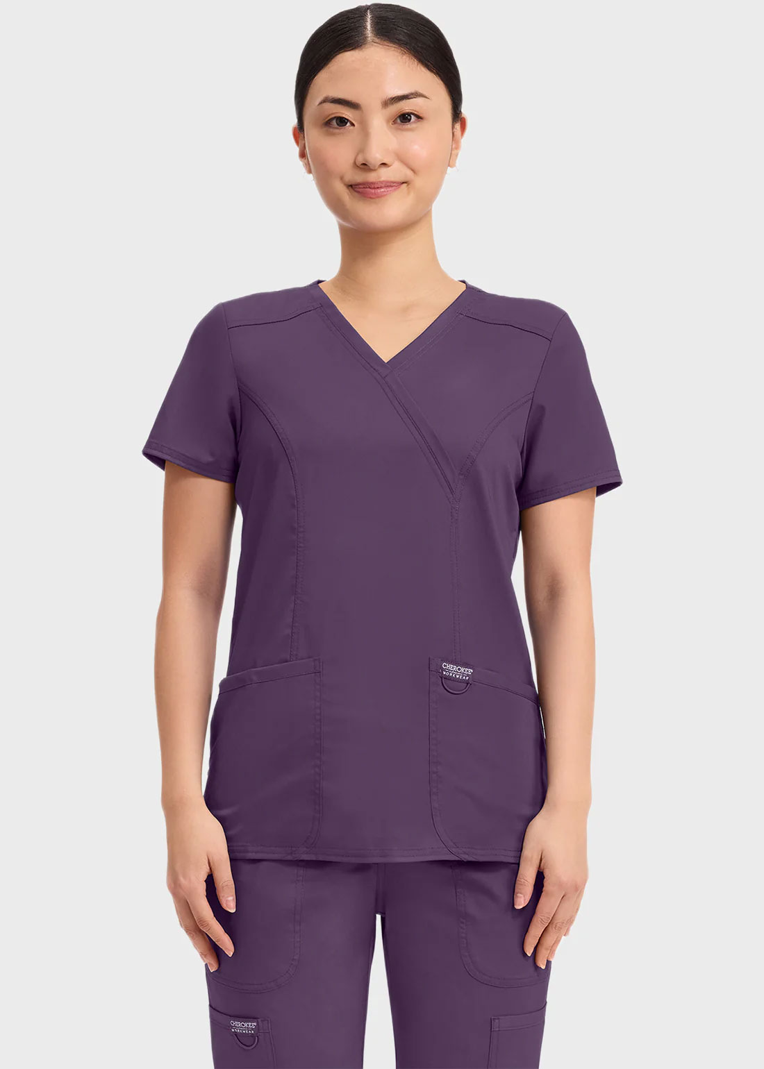 Cherokee Scrubs Top for Women Mock Wrap 4